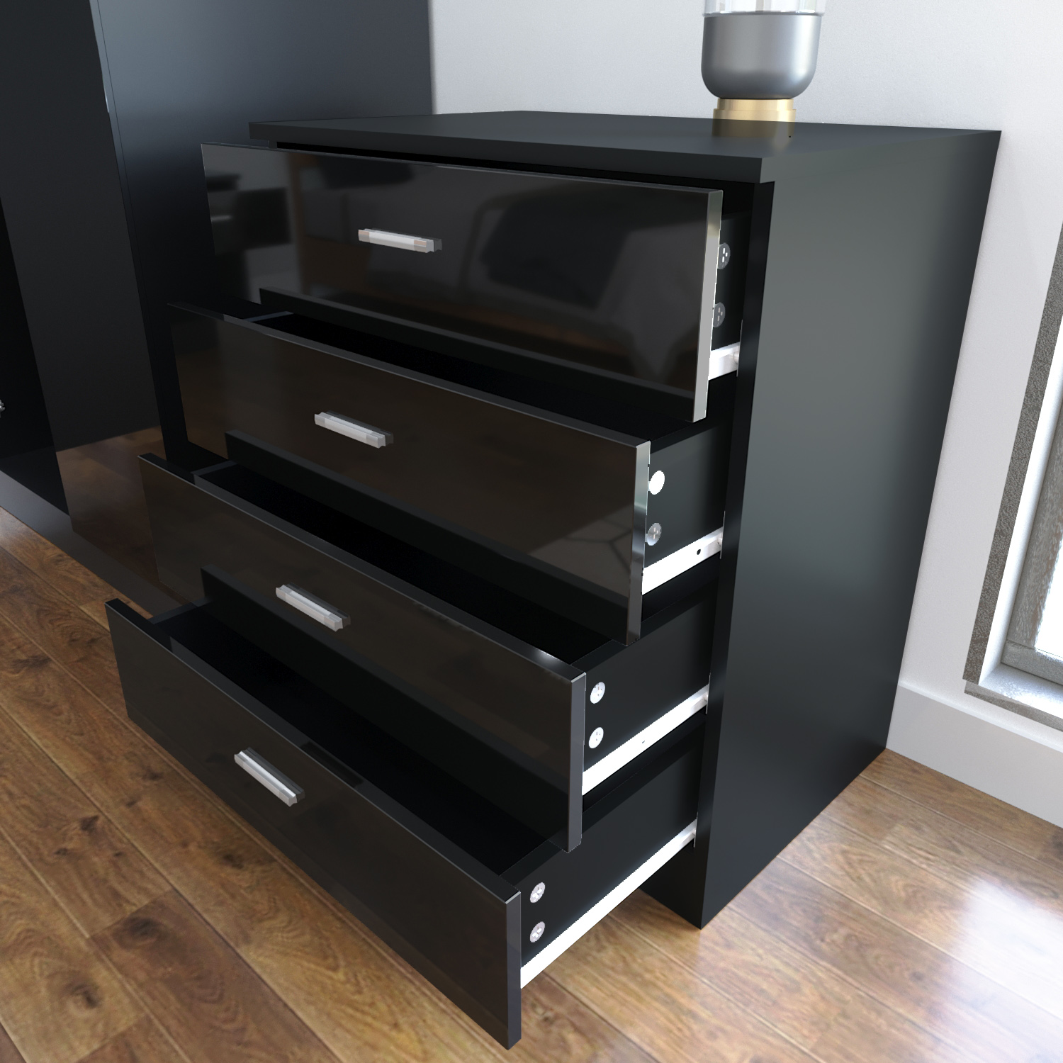 Modern High Gloss Chest of Drawer Hallway Storage 4 Drawers Bedroom